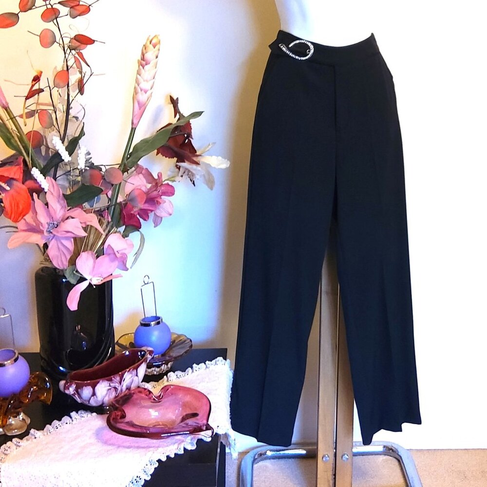 NEW Petite Women's Navy-Blue High Waisted Pants Wide-Leg Trousers Size 6